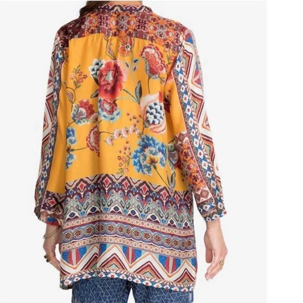 Johnny Was NEW Sasha Maine Tunic Top Orange Floral Paisley Silk S - Image 2