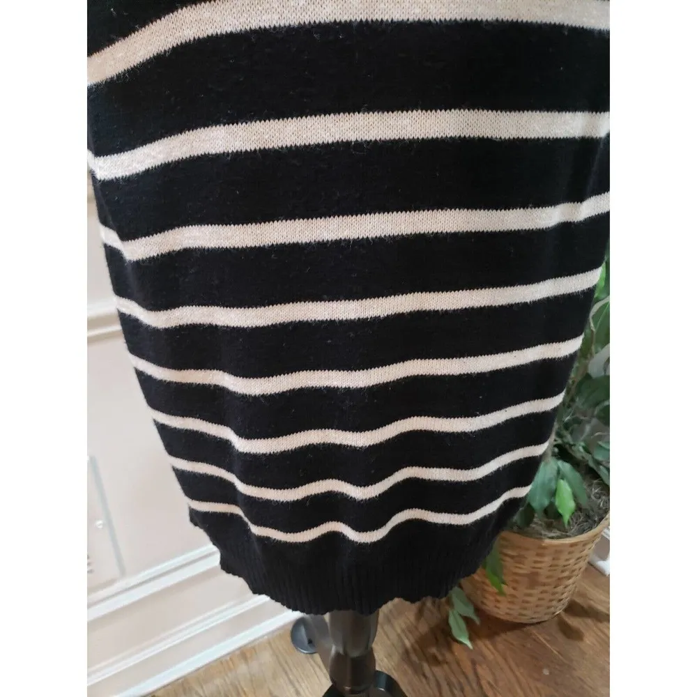 Calvin Klein Jeans Womens Black White Striped Cotton V Neck Knee Length Dress M - Image 5