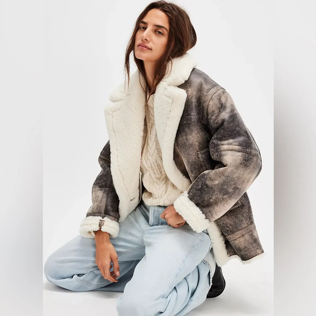 Stand Studio Louisa Shearling Jacket 36 Gray - Image 4