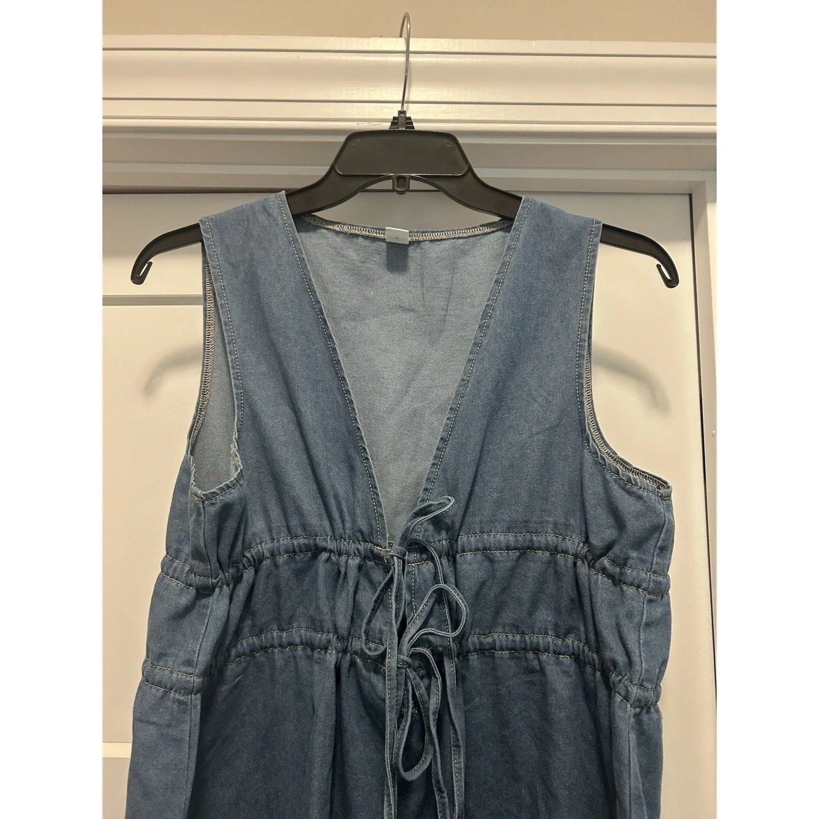 Denim Utility Sleeveless Shirt dress Size XL Medium Blue Wash Concert Festival - Image 3