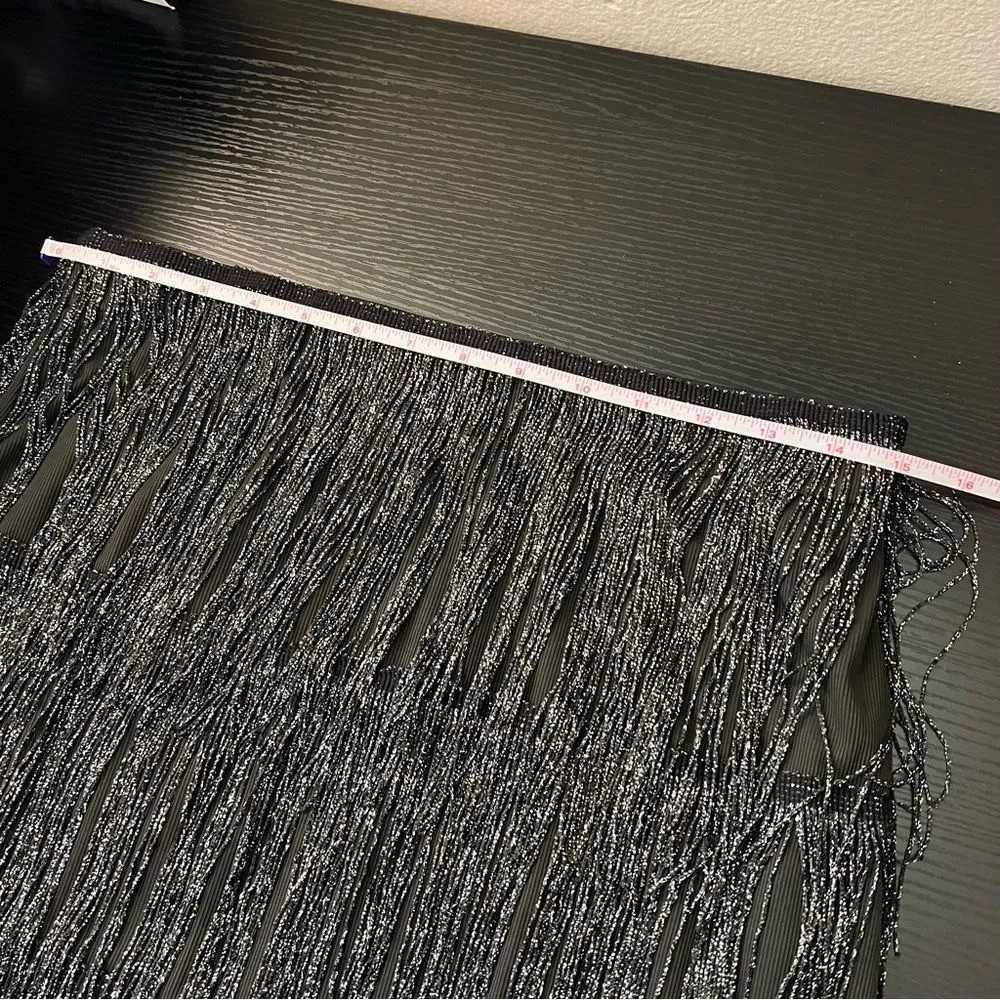 ✨ Maner Women’s Black Silver Fringe Mini Skirt Large NWT Concert - Image 9