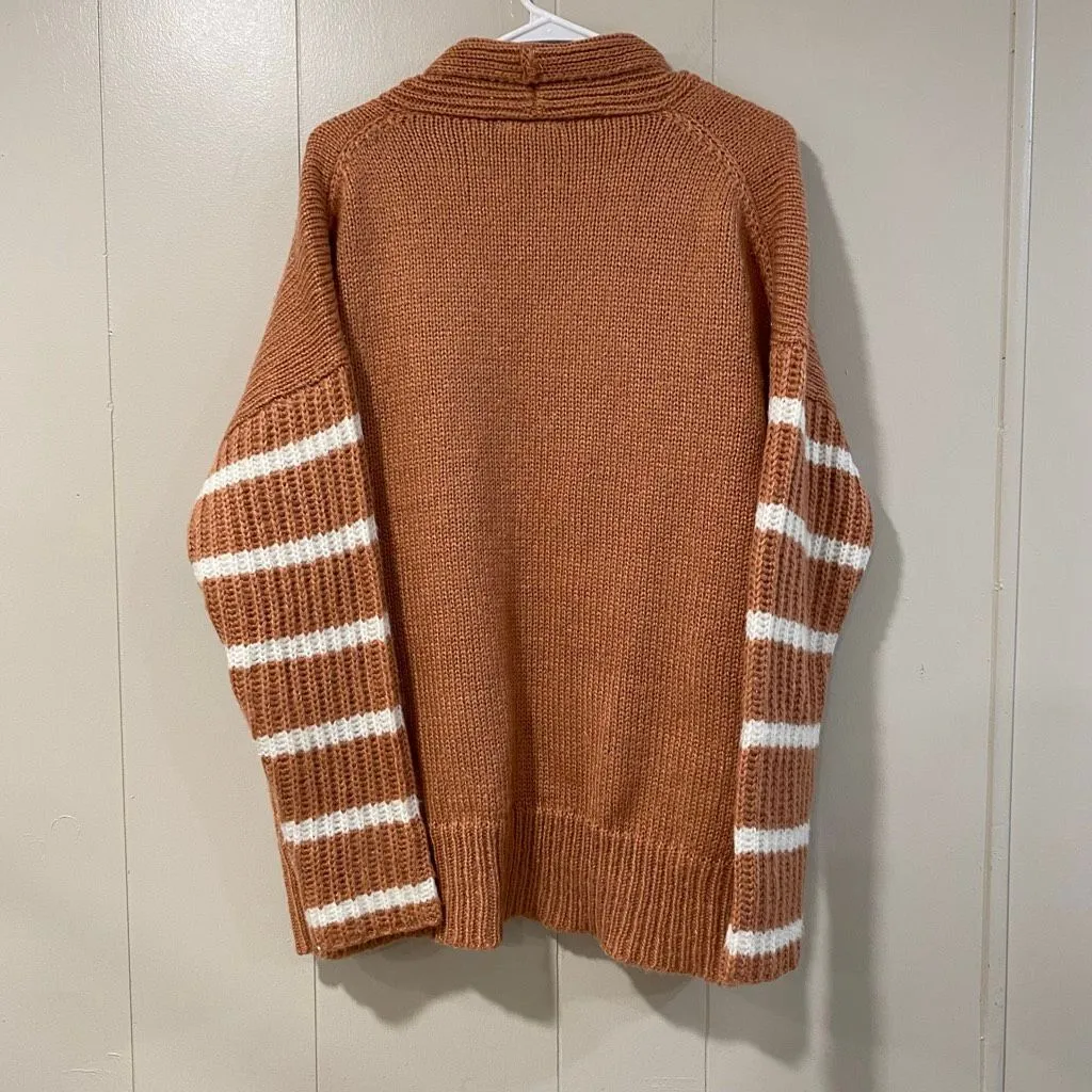 Easel Los Angeles Brown Knit Cardigan White Stripe Sleeves Open Front Size M - Image 3