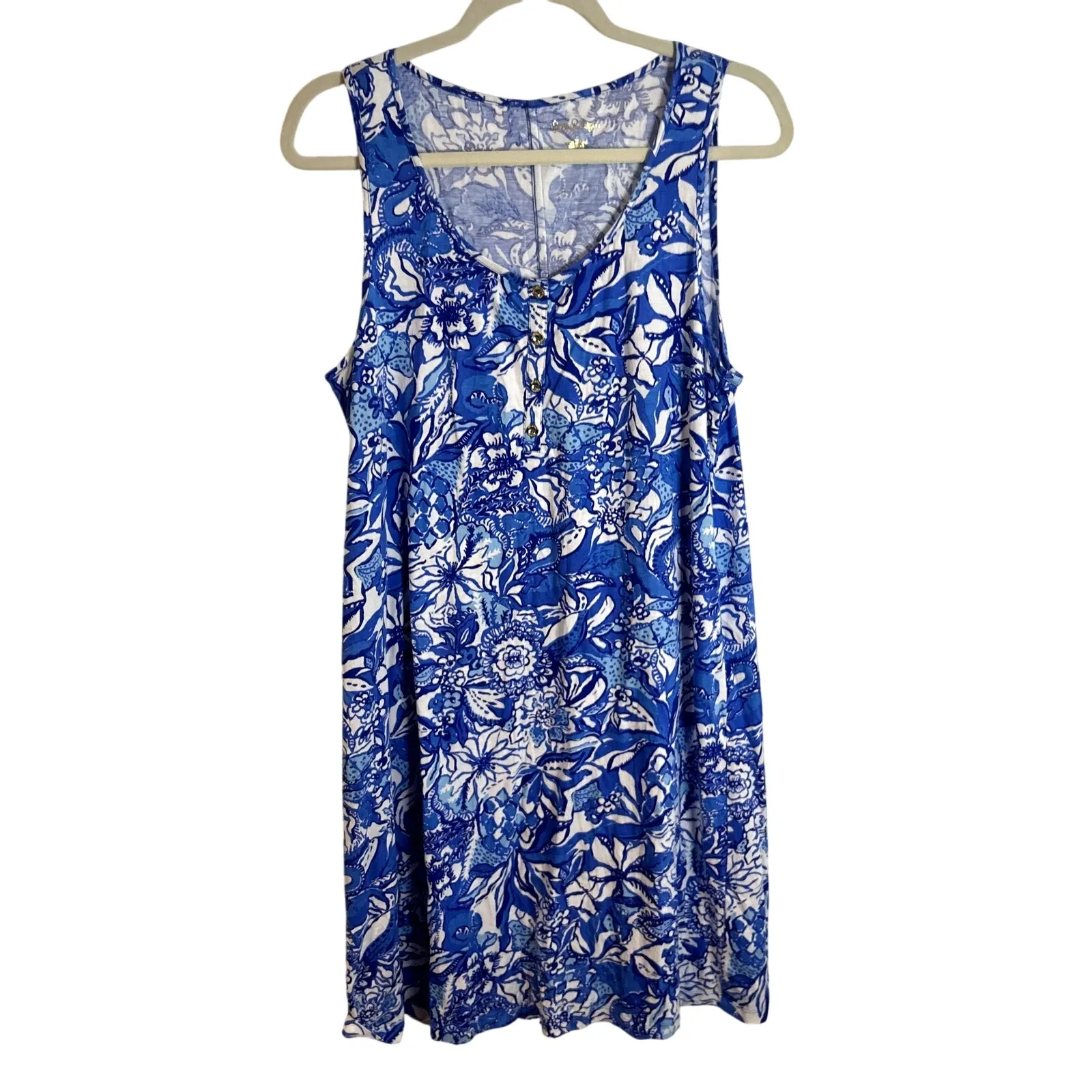 Lilly Pulitzer Lela Henley Tank Dress Womens Size Large Flocking Fabulous Blue - Image 2