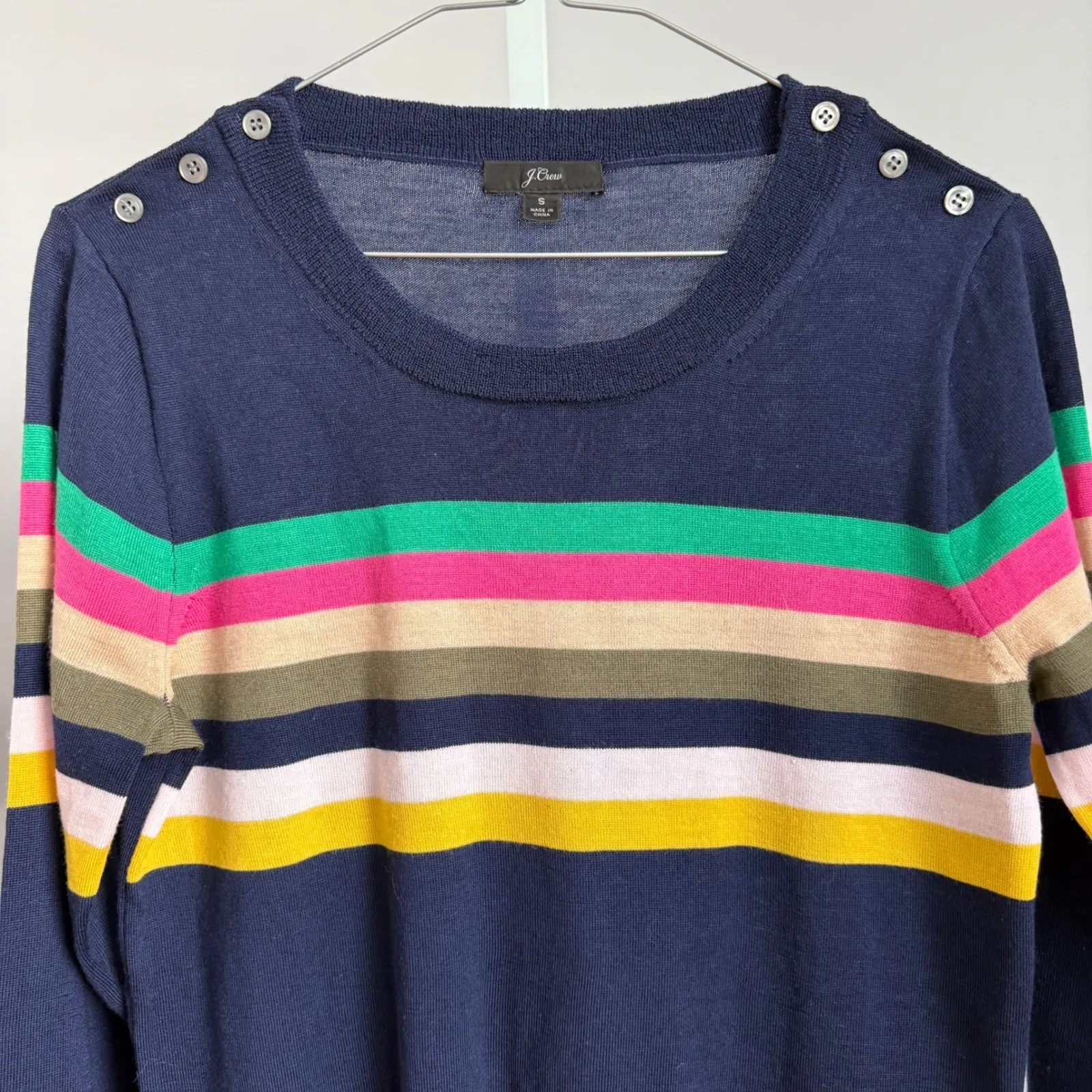 J Crew Blue Striped Merino Wool Sweater sz S Crew Neck Preppy‎ Collegiate - Image 2