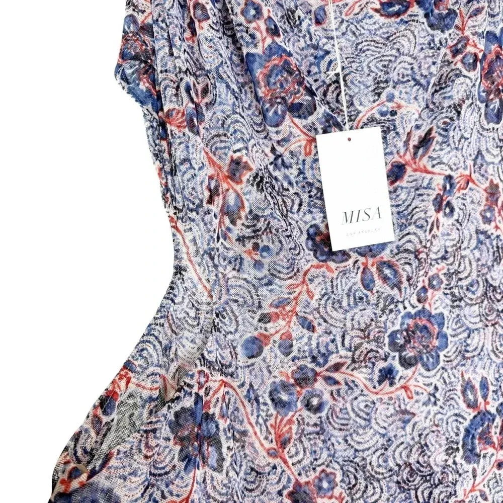 MISA Aries Mesh Cut Out Midi Dress in Feathered Floral Blue Size XL NWT - Image 4