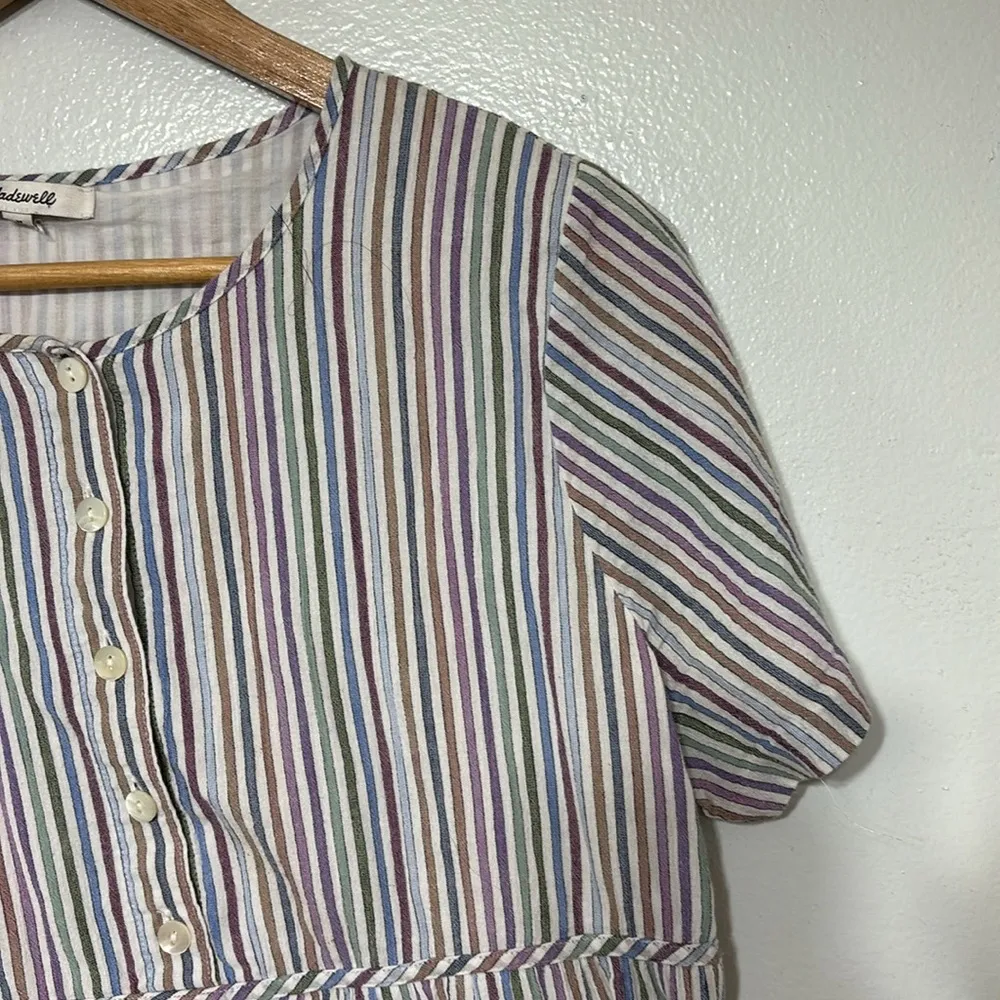 Madewell Striped Crewneck Button-Front Tiered Mini Dress Size M Spring Easter - Image 3