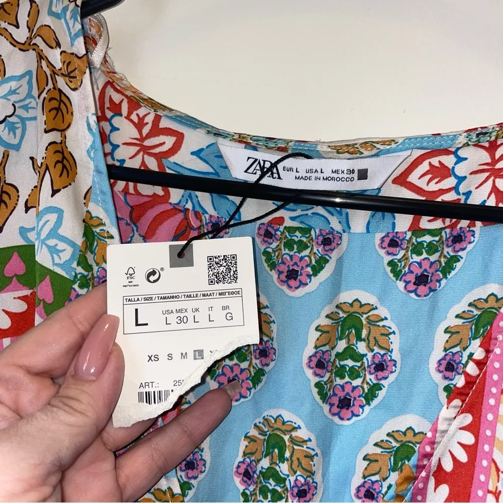 ZARA Satin Effect Patchwork Paisley Print Dress - Image 7