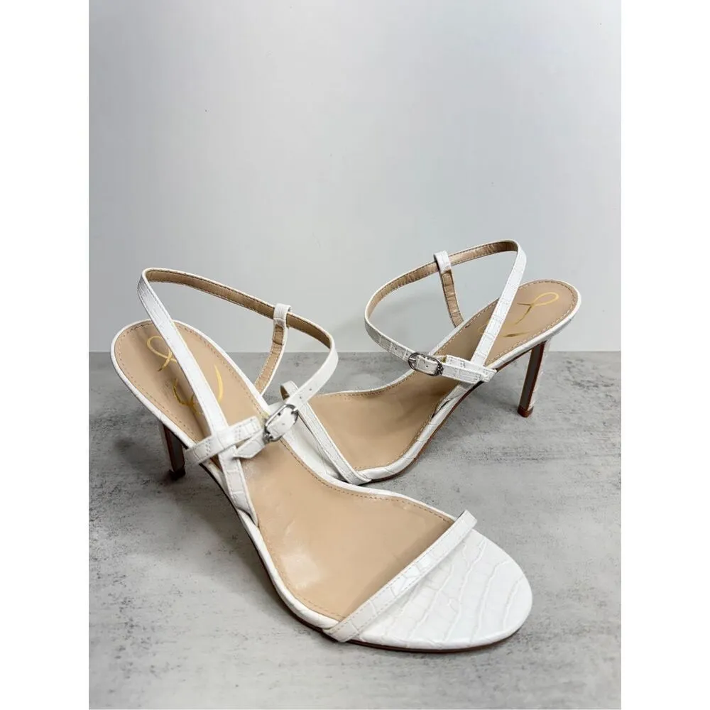 Sam Edelman Sandals Womens Size 8 White Croc Embossed Faux Leather Beachy Heels - Image 7