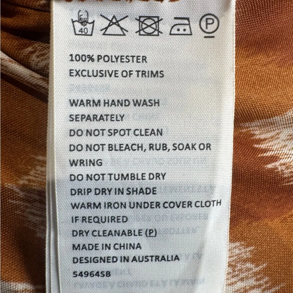 Bardot Mayah spliced rust and white scratch print satin midi slip skirt size 6 - Image 6