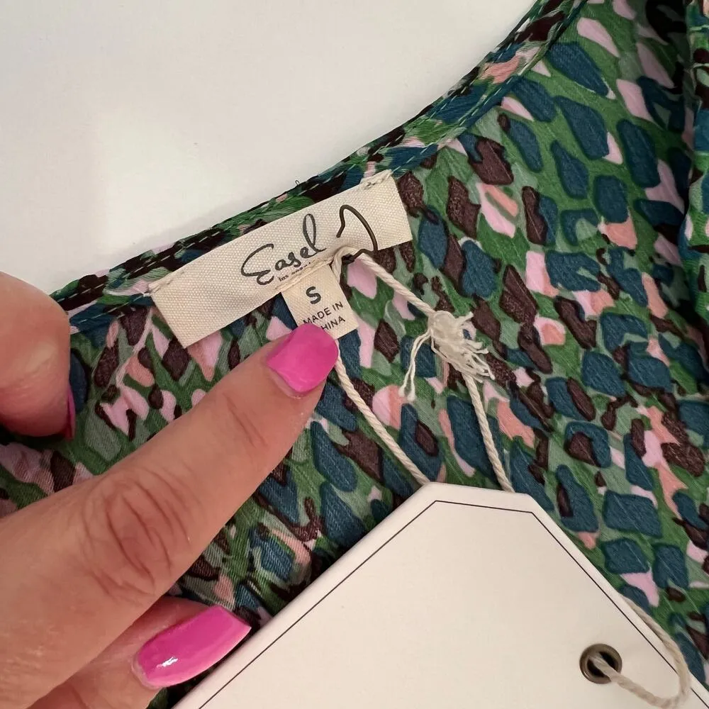 Easel Floral Green Tiered Babydoll Dress S Flowy Earthy Indie Tiered Boho NWT - Image 8