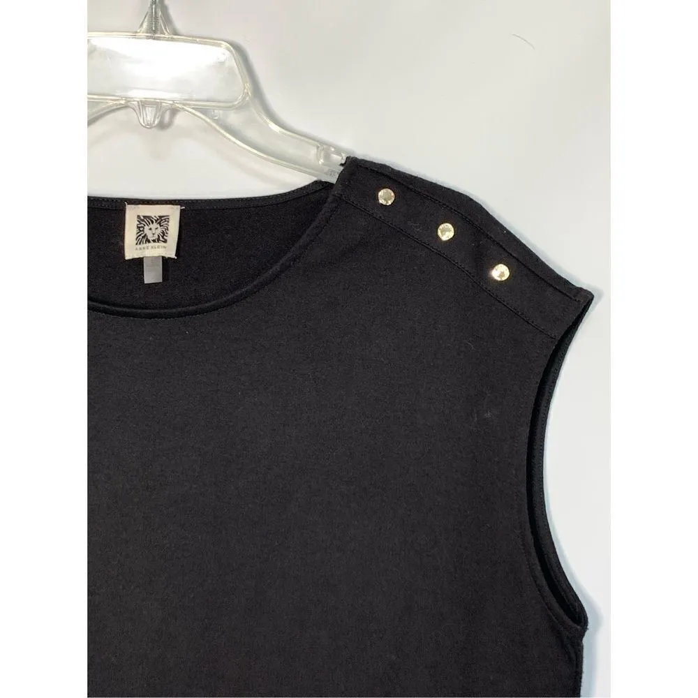 Anne Klein Women's Gold Tone Grommets Detail Sleeveless Cropped Top Black Large - Image 2