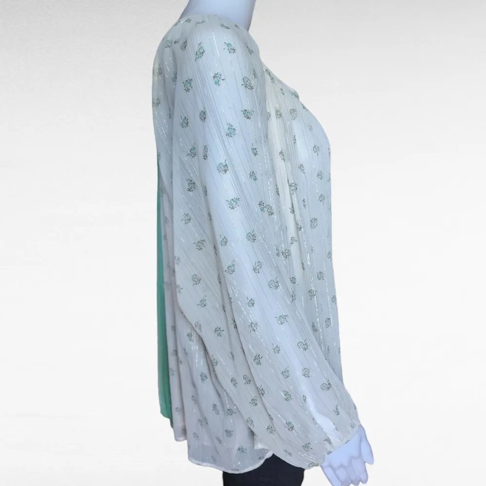 Anthropologie Daniel Rainn Kaya Green White Peasant Blouse Size Small - Image 5