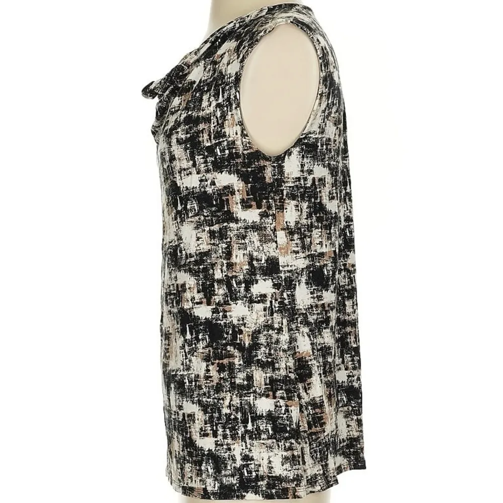 J Jill Wearever Cowl Neck Sleeveless Stretch Knit Top Black Brown Print Small - Image 4
