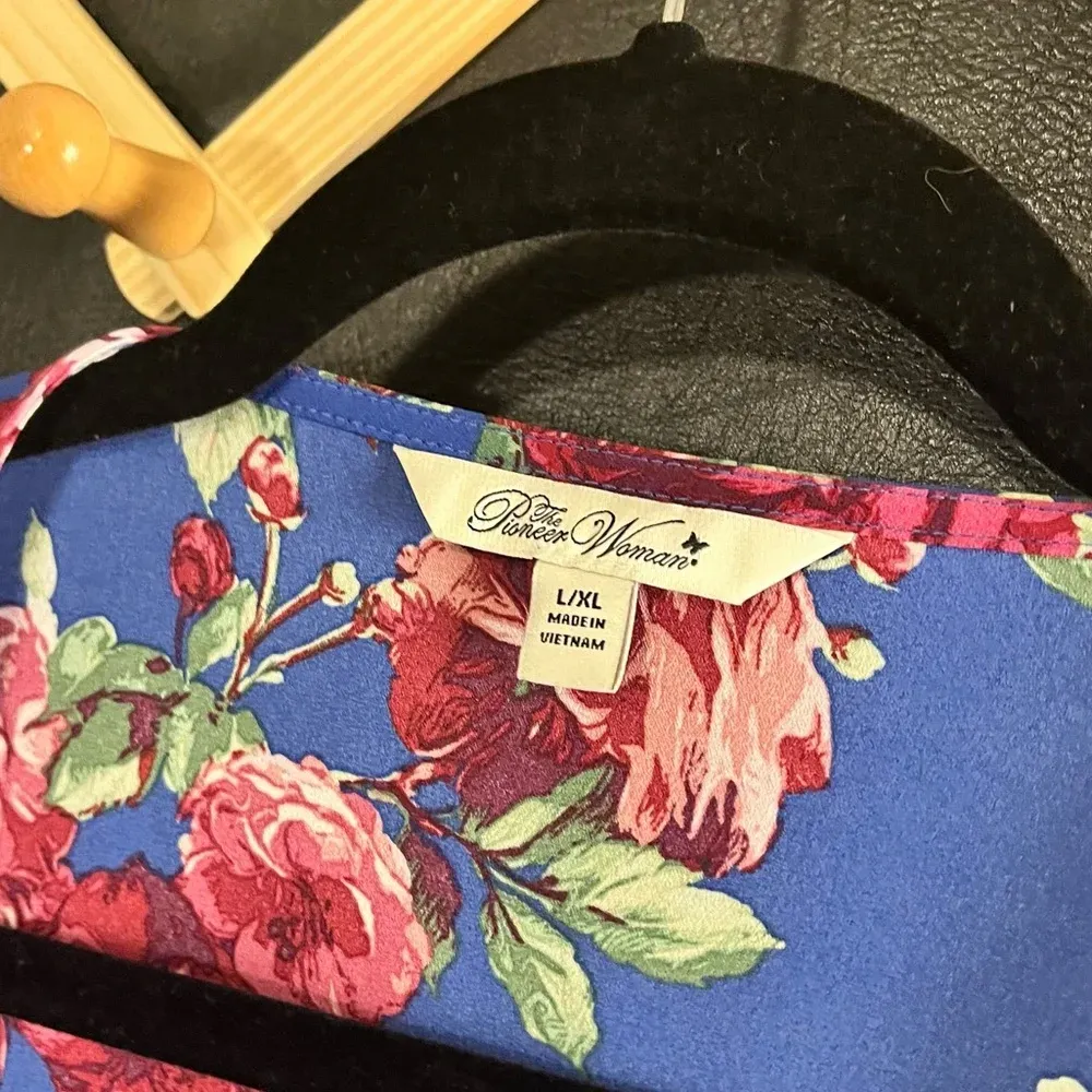 Pioneer Woman Blue Floral Shark Bite Kimono‎ Size L/XL Size L - Image 6