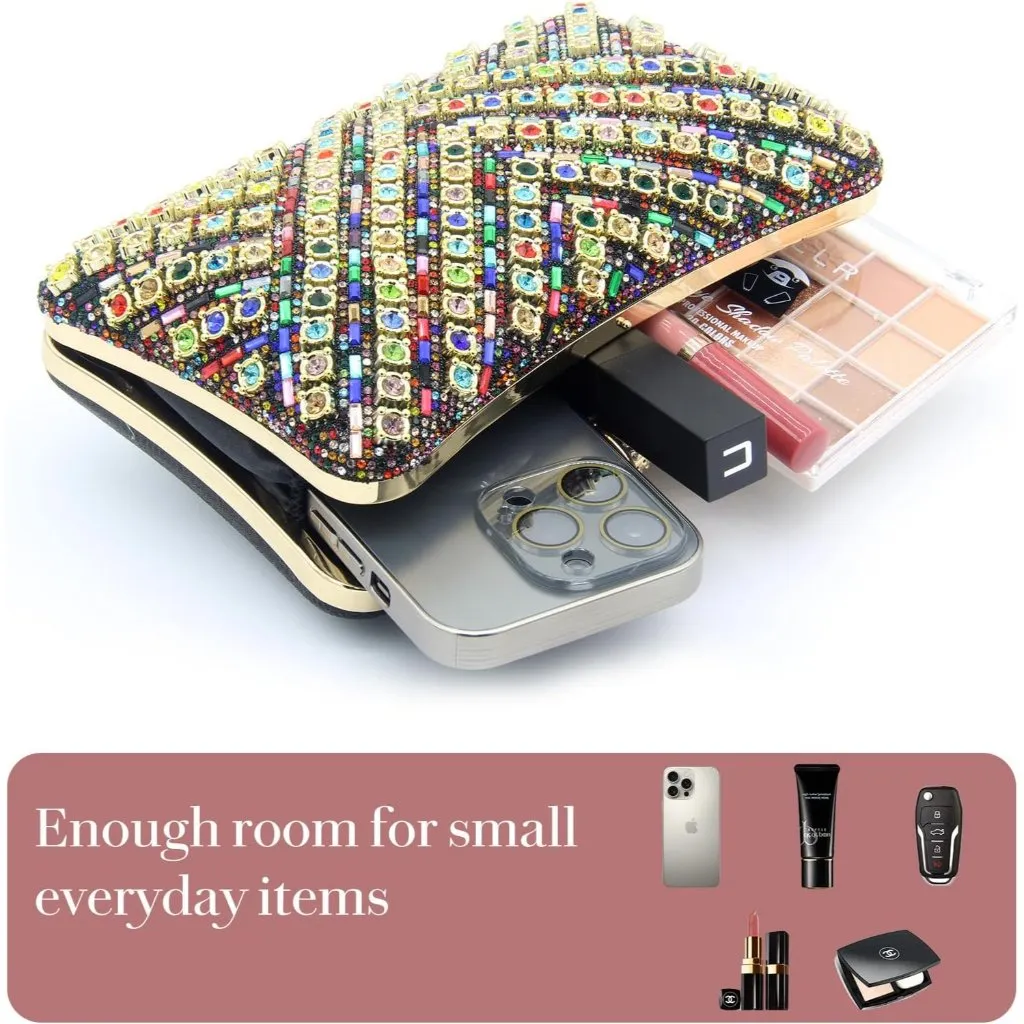 ⚡Women's Multi Evening Sparkly Shoulder Crystal Clutch Bridal Party Wedding Bag Blue - Image 5