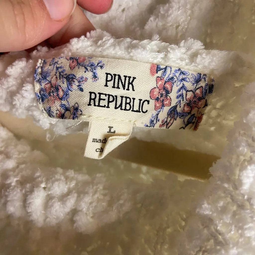 Pink Republic Size Large Cowl Neck White Popcorn Knit Sweater Cozy Chunky Winter - Image 4