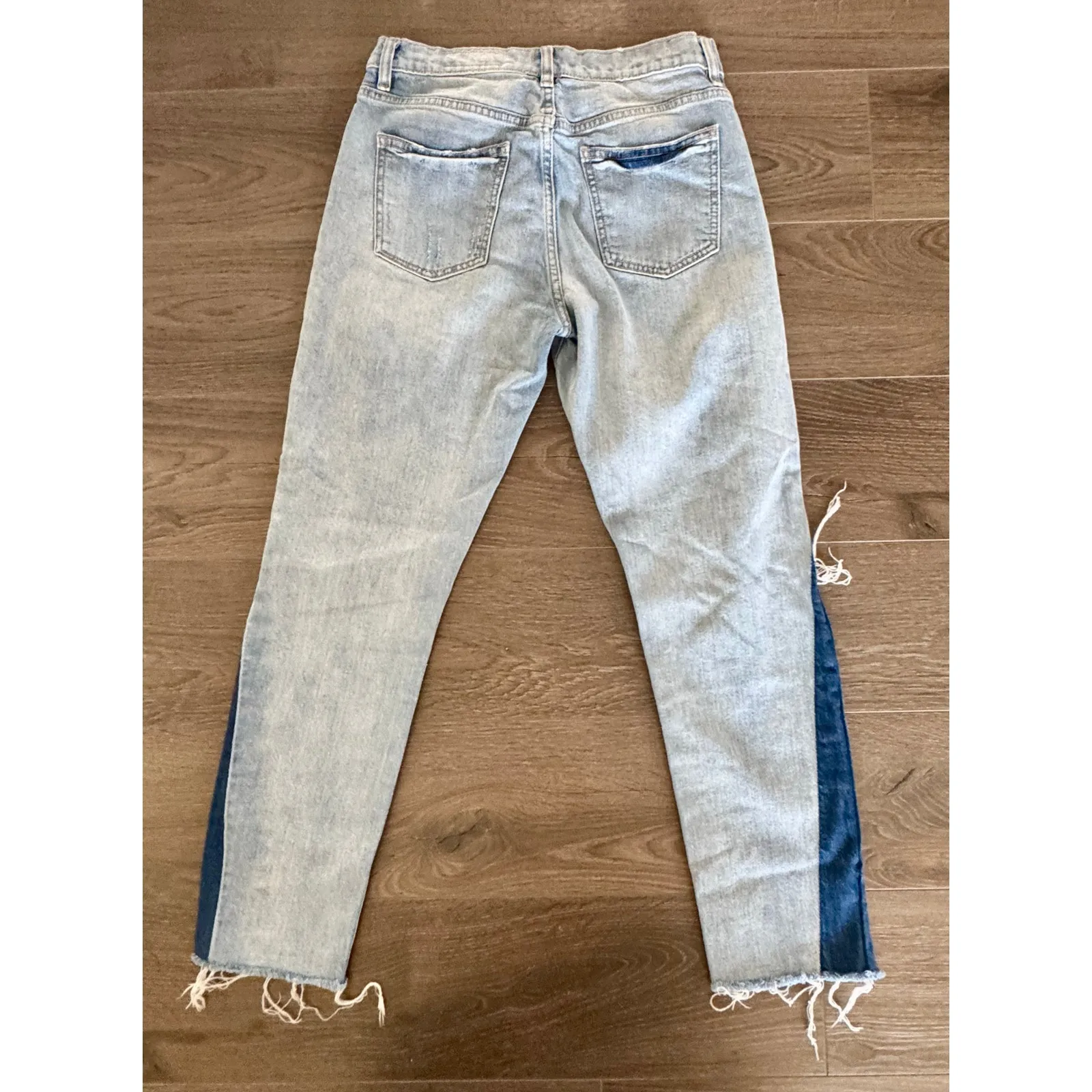 Pistola Charlie Two Tone Jeans Straight Colorblock Distress Raw Hem Sz 27 Grunge - Image 3