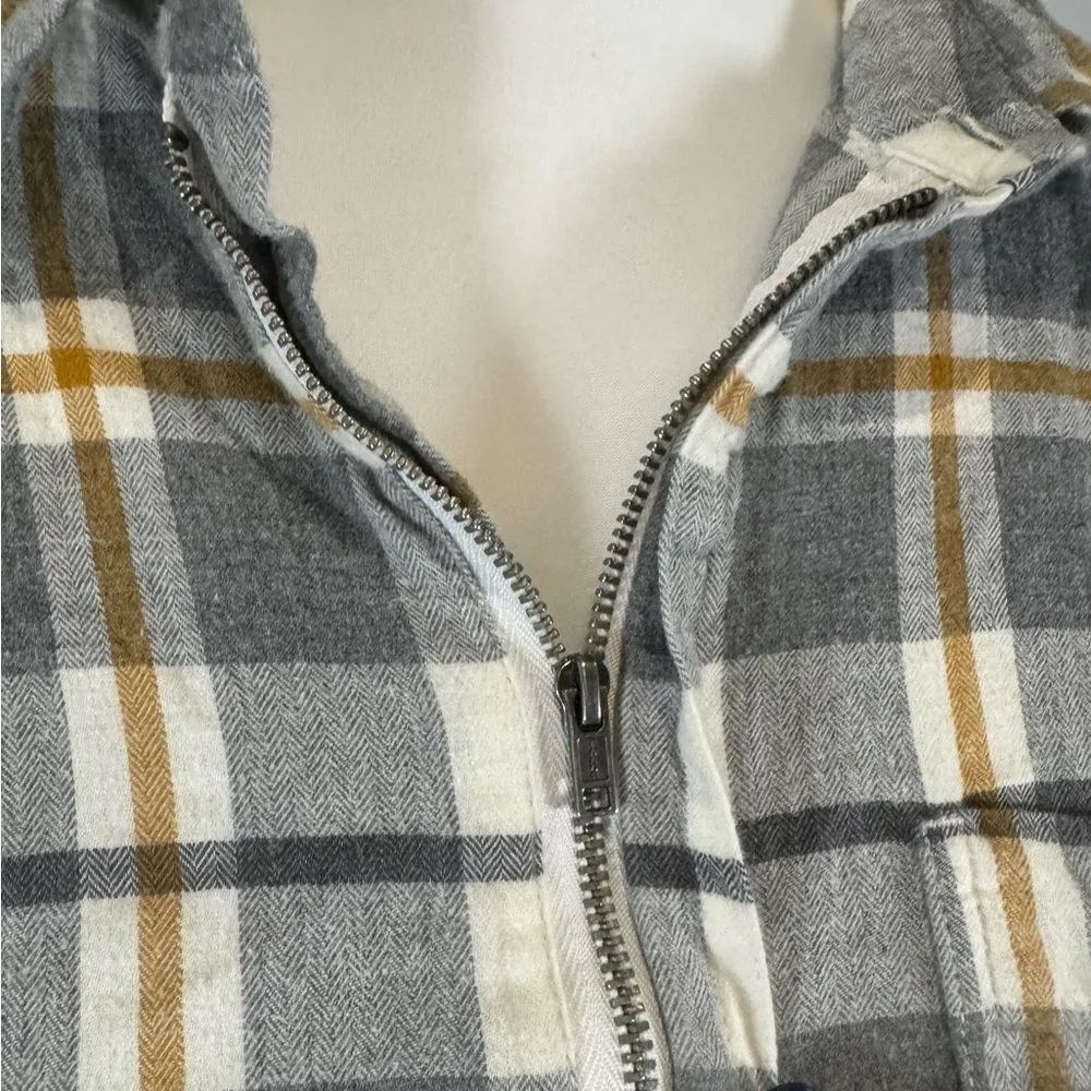 boyfriend fit gray & mustard yellow plaid flannel tunic size large - Image 2