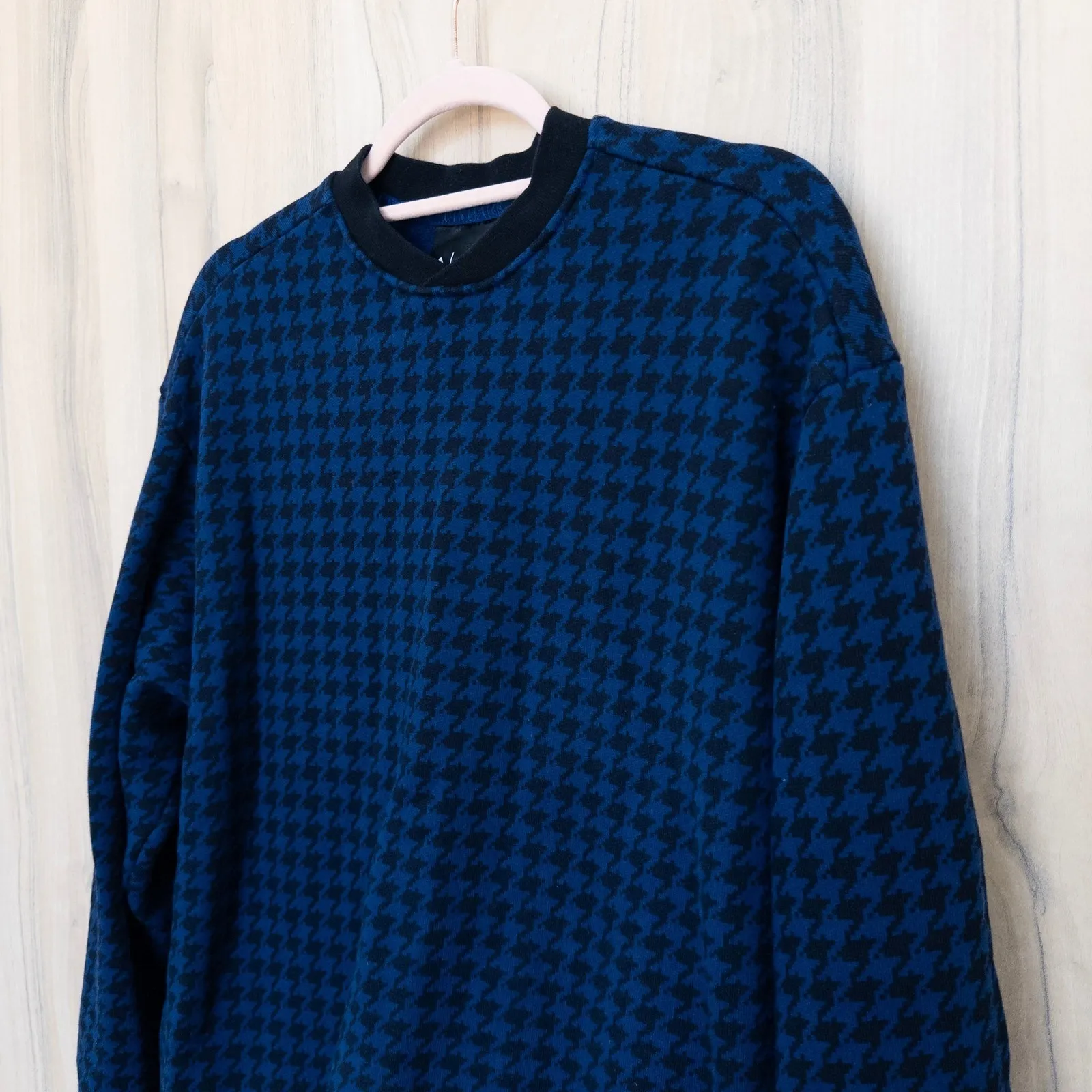 Adidas Ivy Park Womens Houndstooth Crewneck Sweatshirt Size XS Blue Black Preppy - Image 4