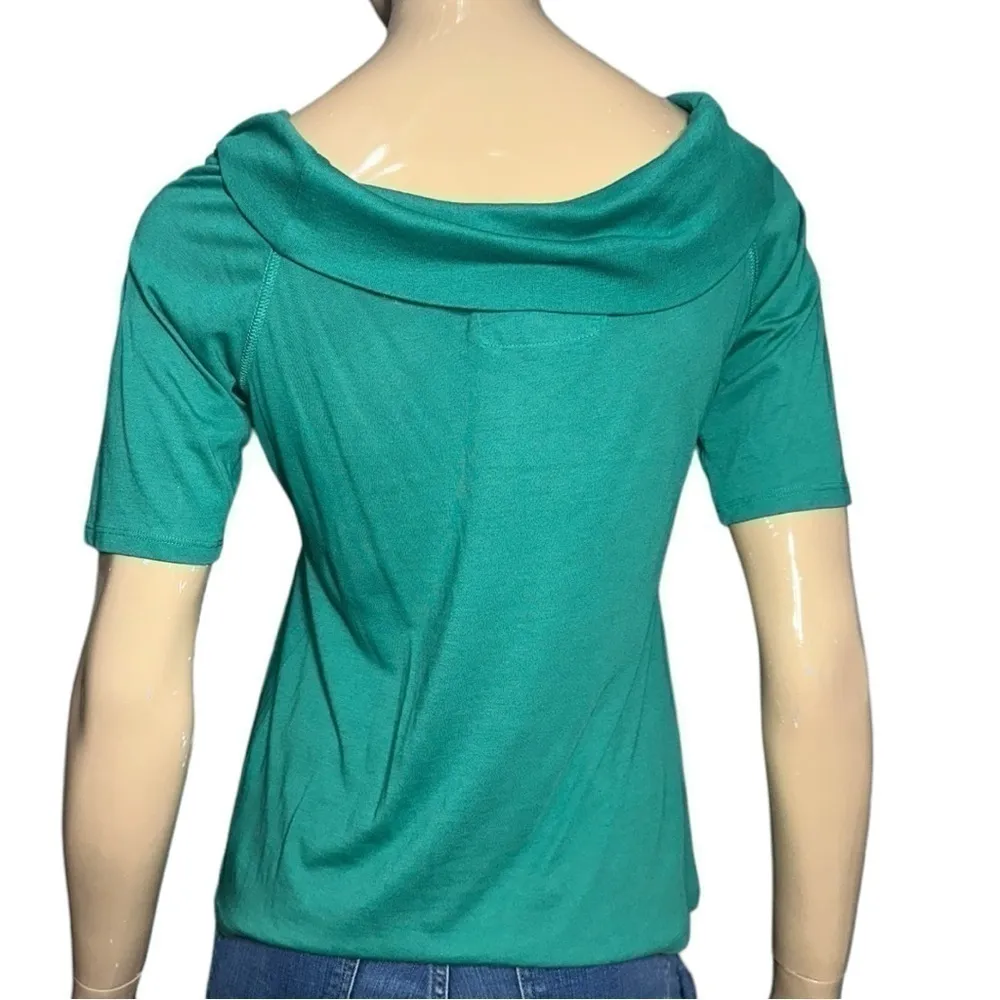 Ett:twa Anthropologie Women’s Size M Green Cotton Blend 3/4 Sleeve Cowl Neck Top - Image 5