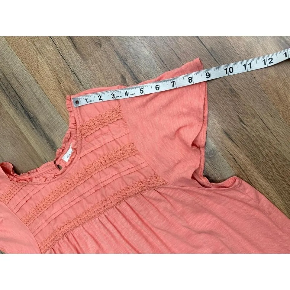 Ella Moss Women's Coral Pink Boho Short Sleeve Crochet Detail Top Size XL - Image 8