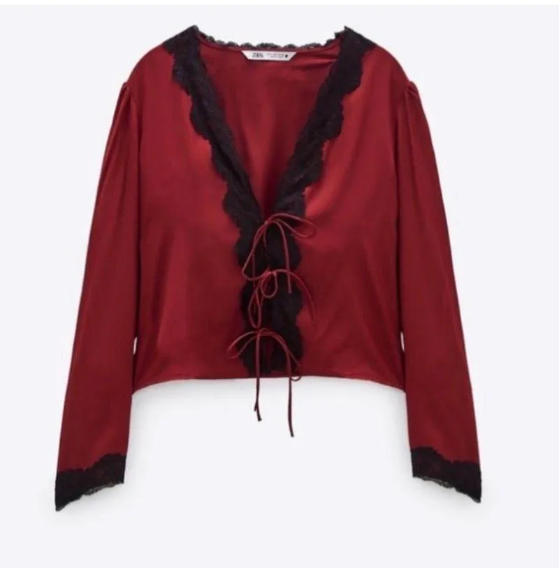 Lace Shirt Tie Blouse Silk - Image 8