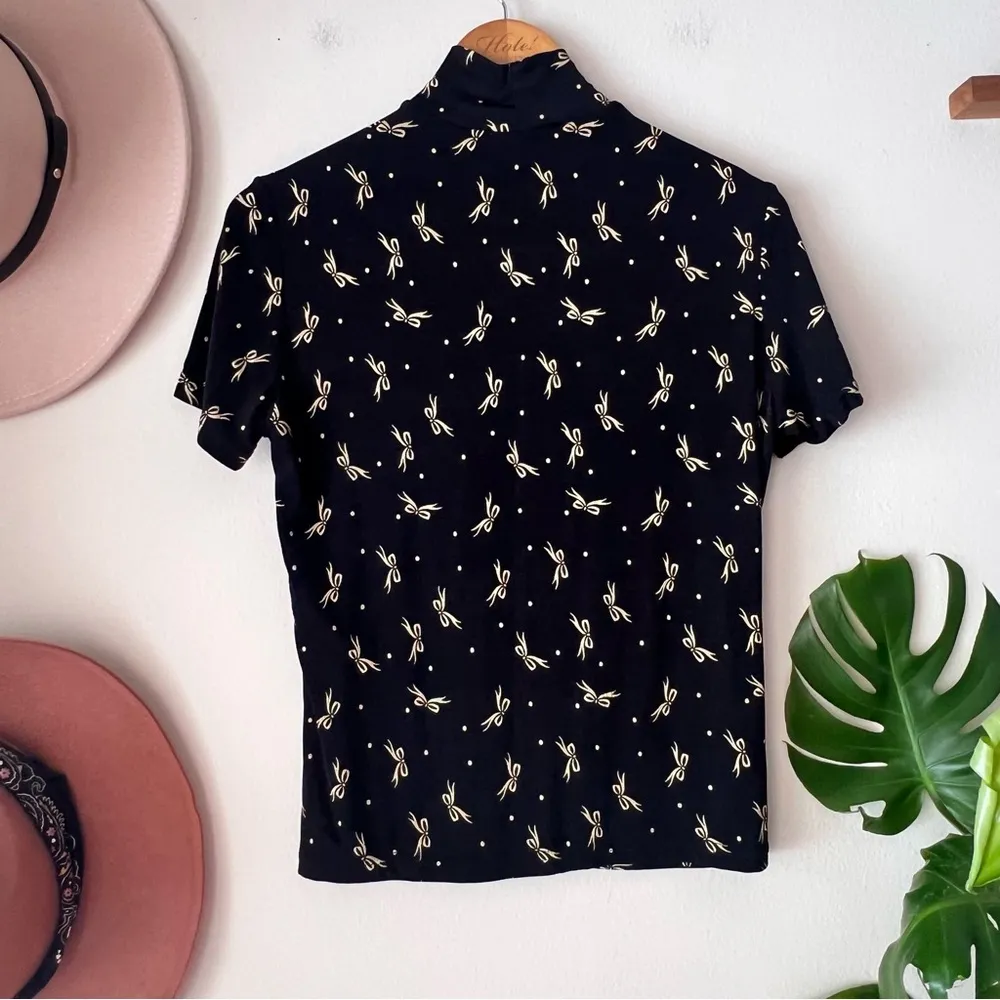 Vintage SUSAN LAWRENCE slinky bow mockneck blouse Women’s SIZE MEDIUM demure Y2K - Image 5