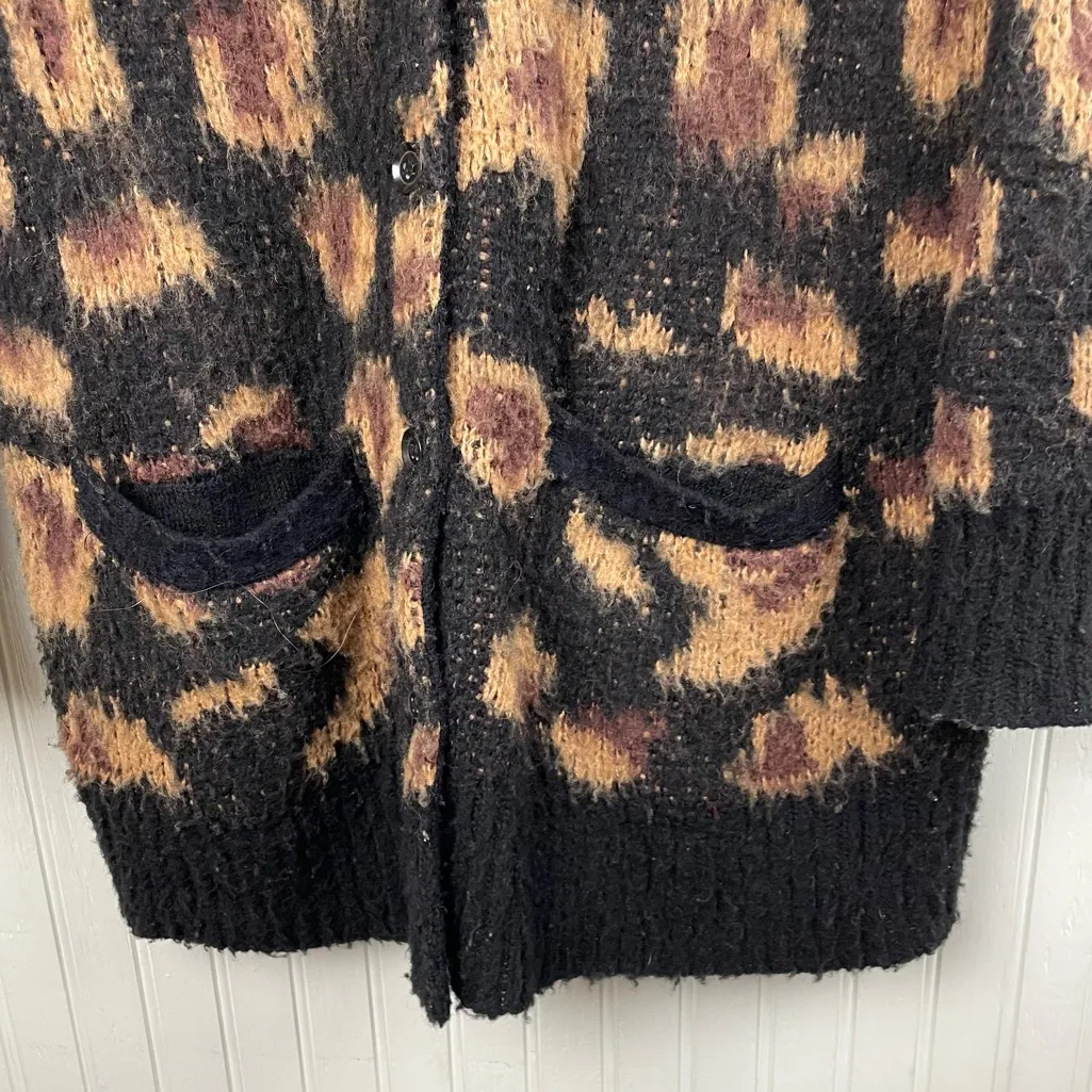 Free People Out Of Africa Cardigan Sweater Size Small Wildcat Leopard Print Wool - Image 7