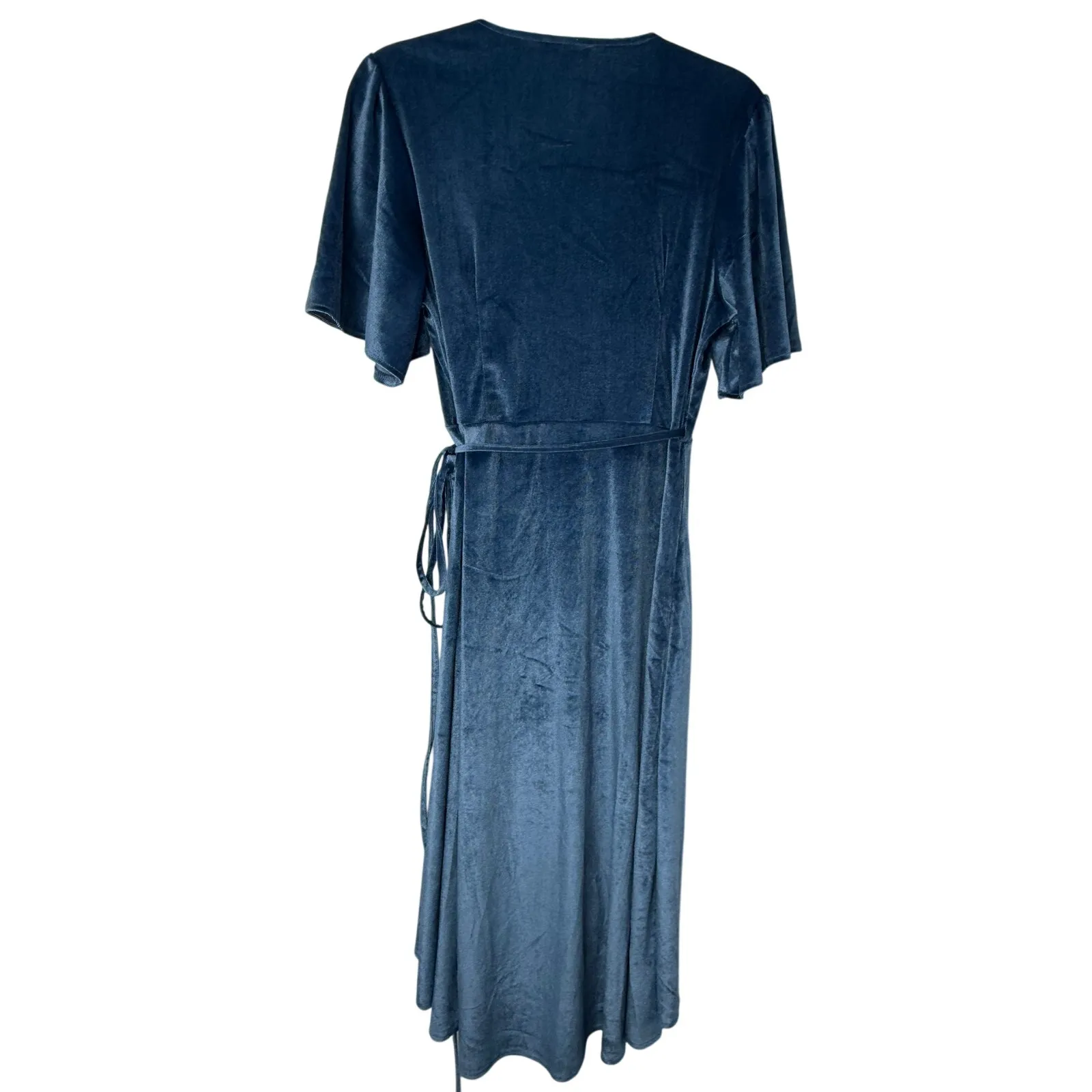 Baltic Born Velvet Wrap Dress Blue Size L Flutter Sleeve Midi Wedding Guest - Image 3