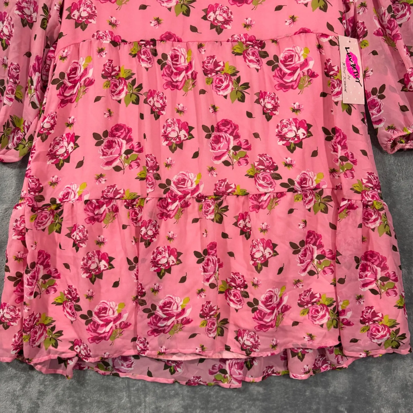 Luv Betsey by Betsey Johnson Floral Pink Printed Babydoll House Dress Size Large - Image 3