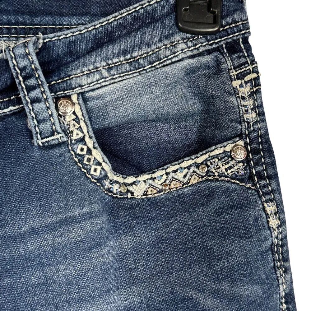 Grace in LA SZ 28 Bootcut Jeans Embroidered Low-Rise Stretch Zip-Fly Whiskered - Image 4