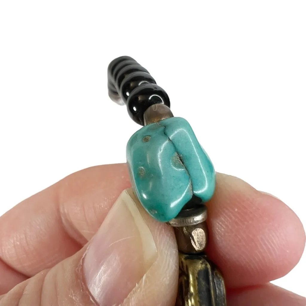 Faux Turquoise & Glass Beaded Multi Strand Layered Statement Necklace Black - Image 9