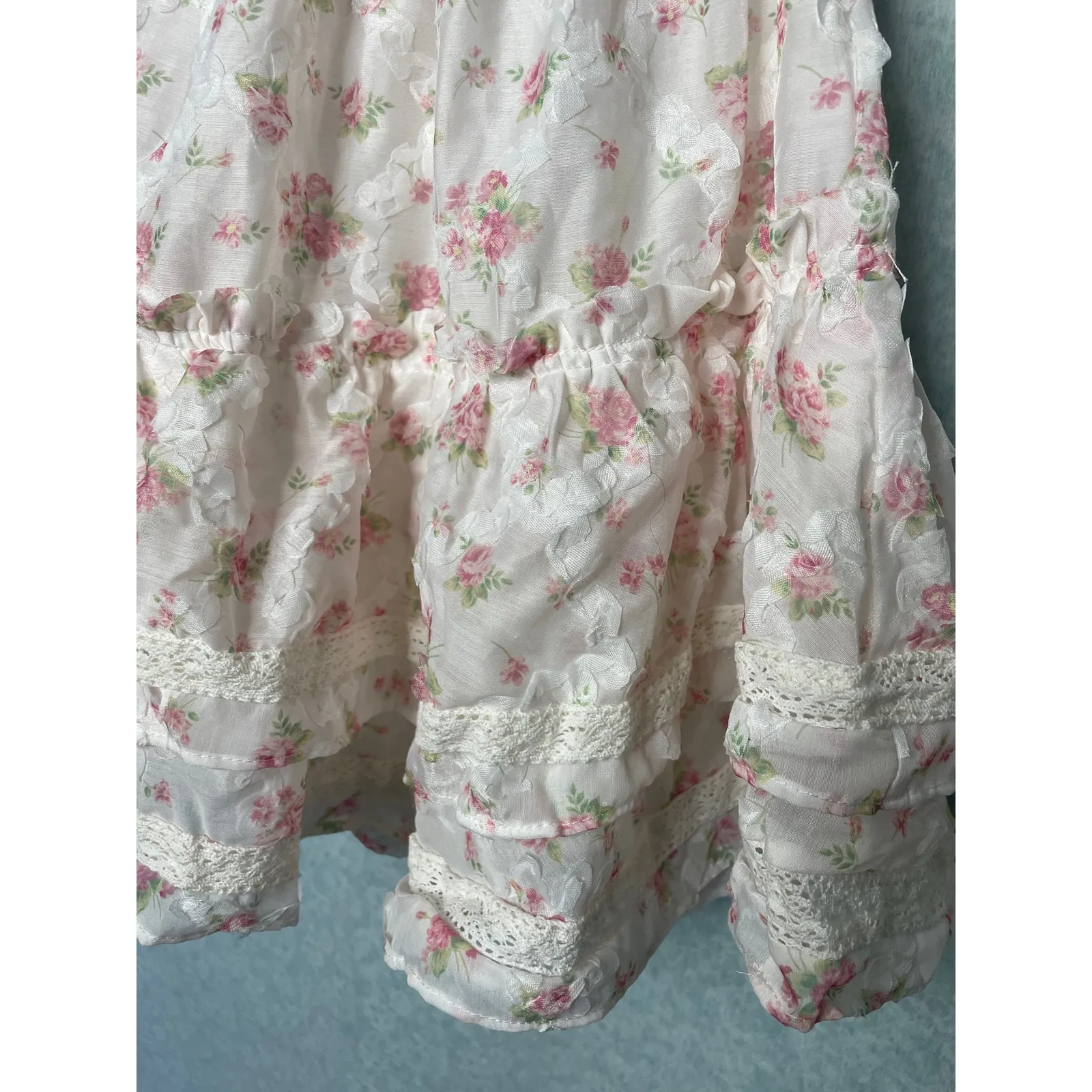 Amable by Mable Lennon White Pink Floral Tiered Mini Dress Size Large NWT 12 oz - Image 6