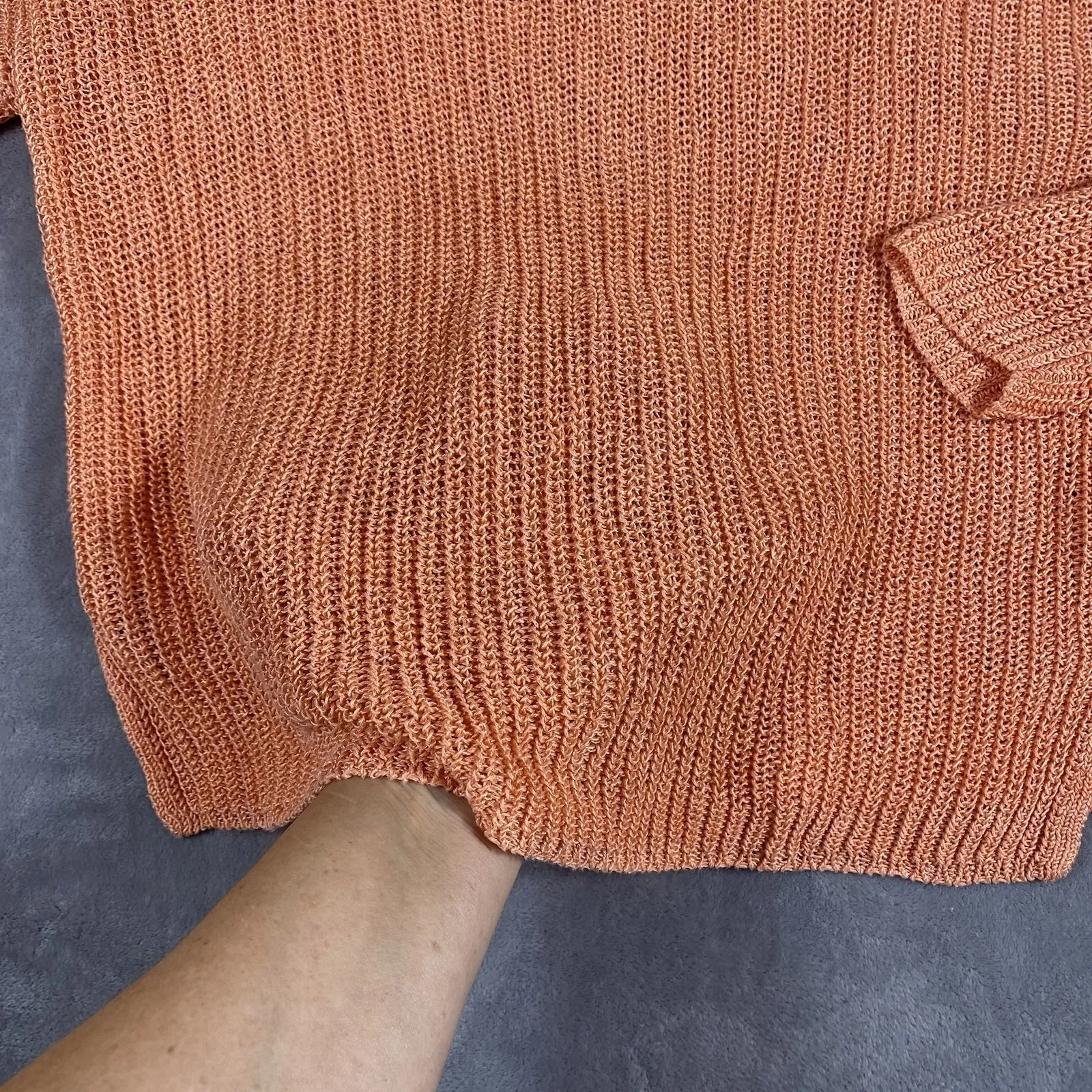 J Jill Sweater Large Peach Linen Rayon Open Loose Knit Relaxed Beachy Preppy Orange - Image 8