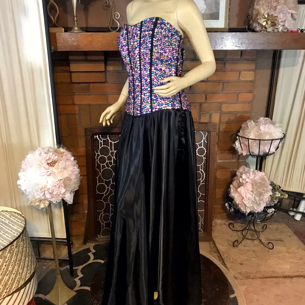 TIFFANY DESIGNS MULTI-COLOR BEADED STRAPLESS DRESS WITH BLACK SATIN SKIRT (8) - Image 5