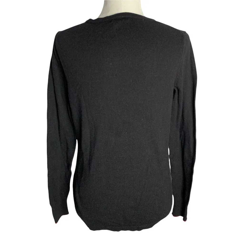 Tommy Hilfiger Knit Bow Sweater M Black Pullover Crewneck Stretch - Image 4