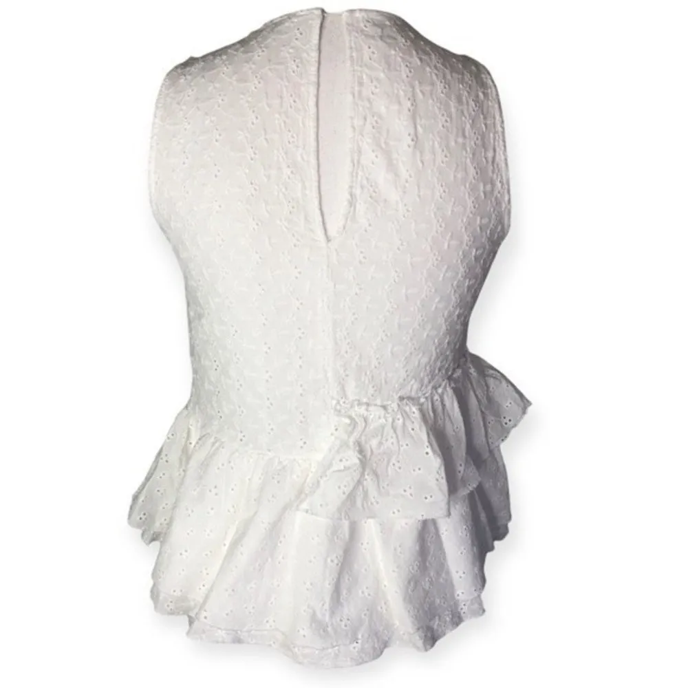 Zara Basic Denim Floral Ruffle Layered Babydoll Blouse - Image 95