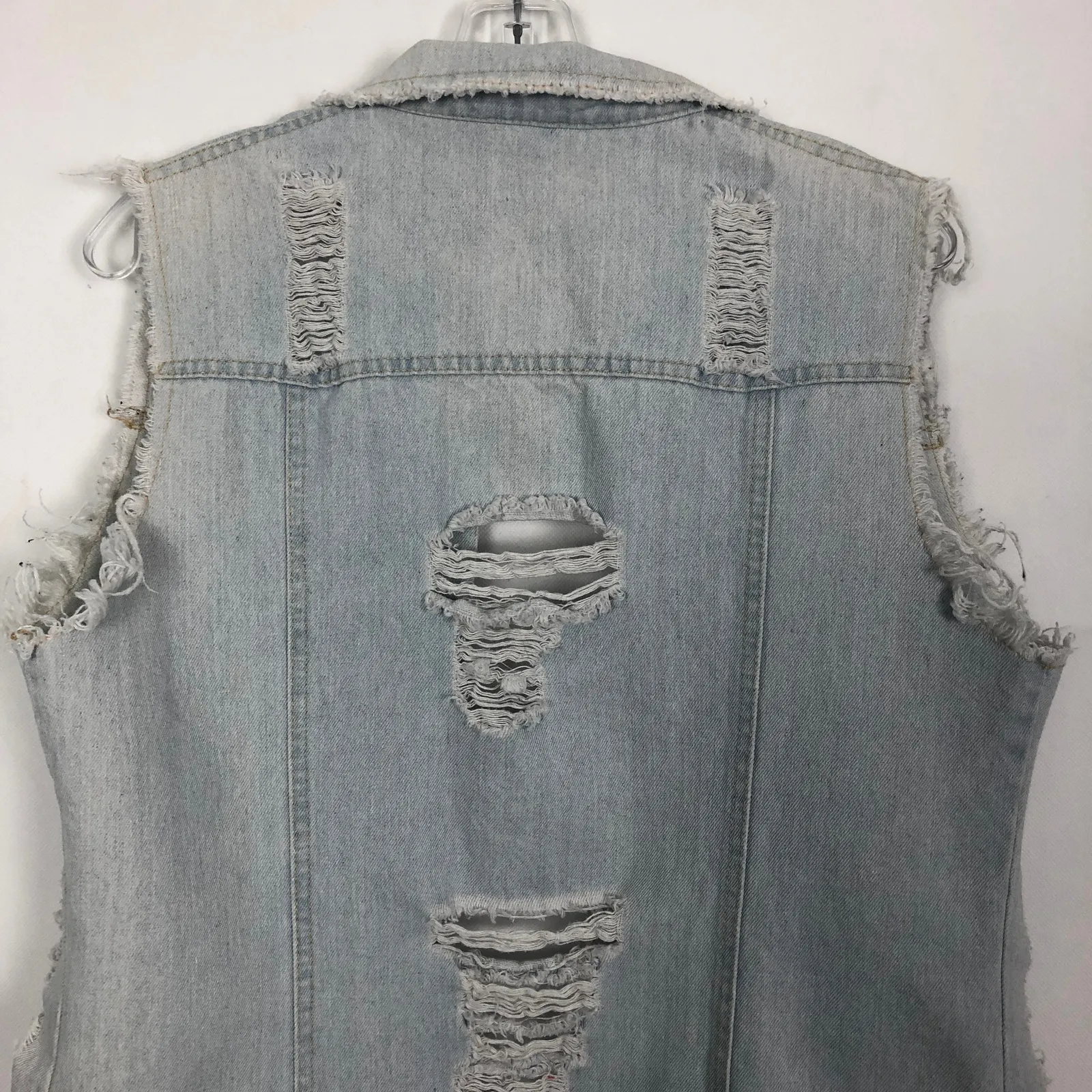 Distressed Denim Vest Womens Medium Long Length Western Cowgirl Rodeo Festival Blue - Image 6