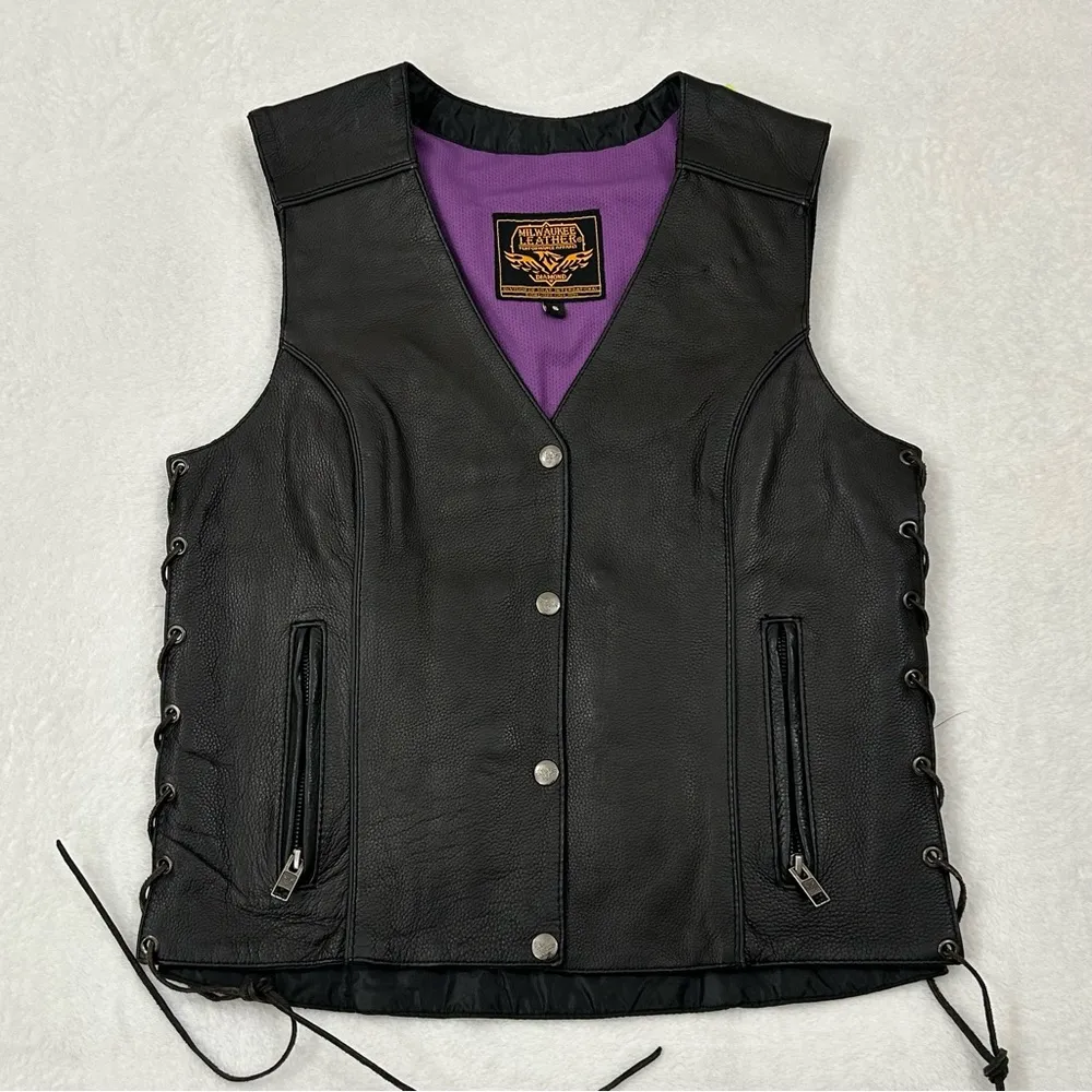 Milwaukee Leather Stud and Wings Black Motorcycle Biker Vest US Marine Womens S. - Image 6