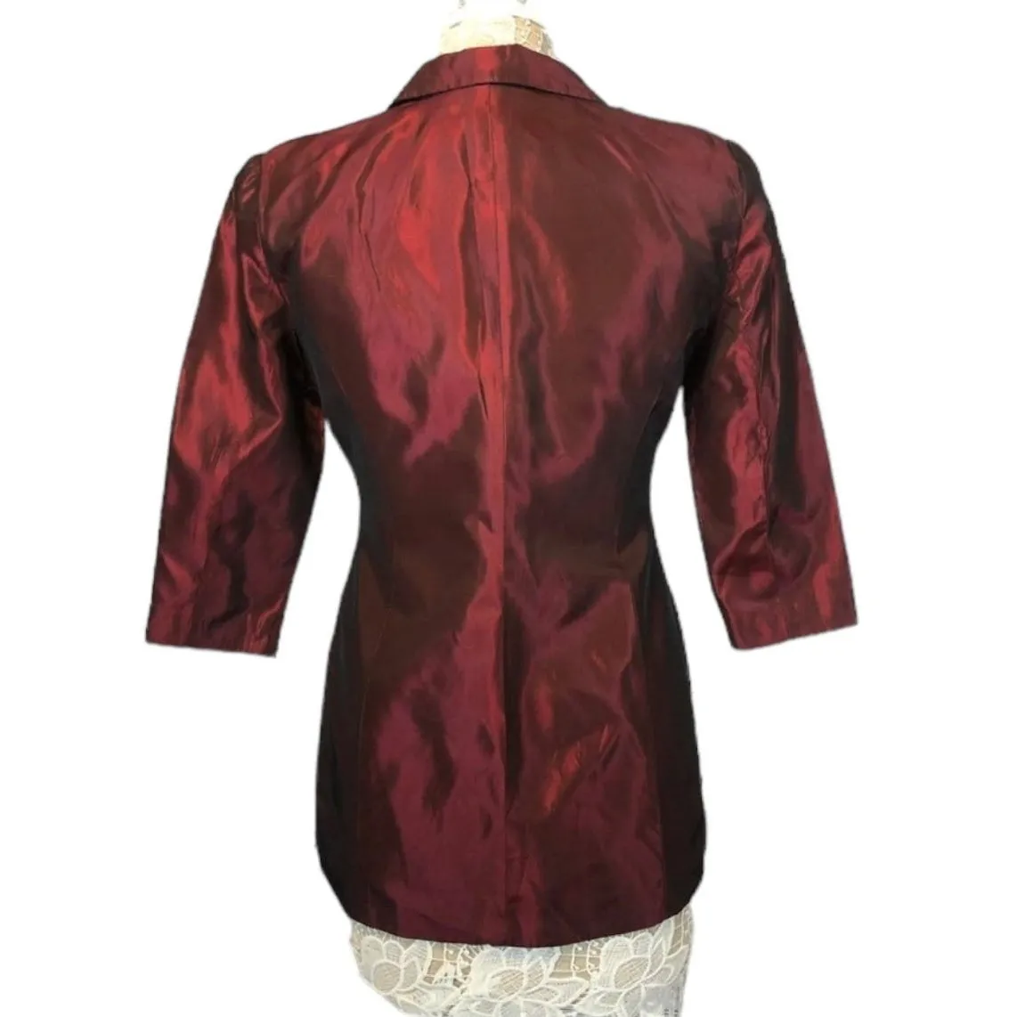 1990s Trio New York Burgundy Satin Blazer & Pant Set hoilday formal small Red - Image 4