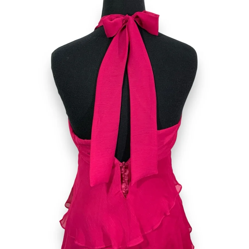 Fuchsia Pink Flowy Tiered Halter Dusk Collection By Sheila Yen Dress Size 4 - Image 7
