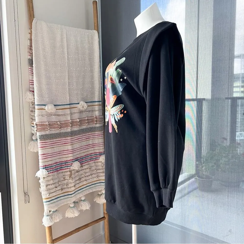 Farm Rio Amazonia Black Long Balloon Sleeves Sweat Dress Women’s Size Medium - Image 3