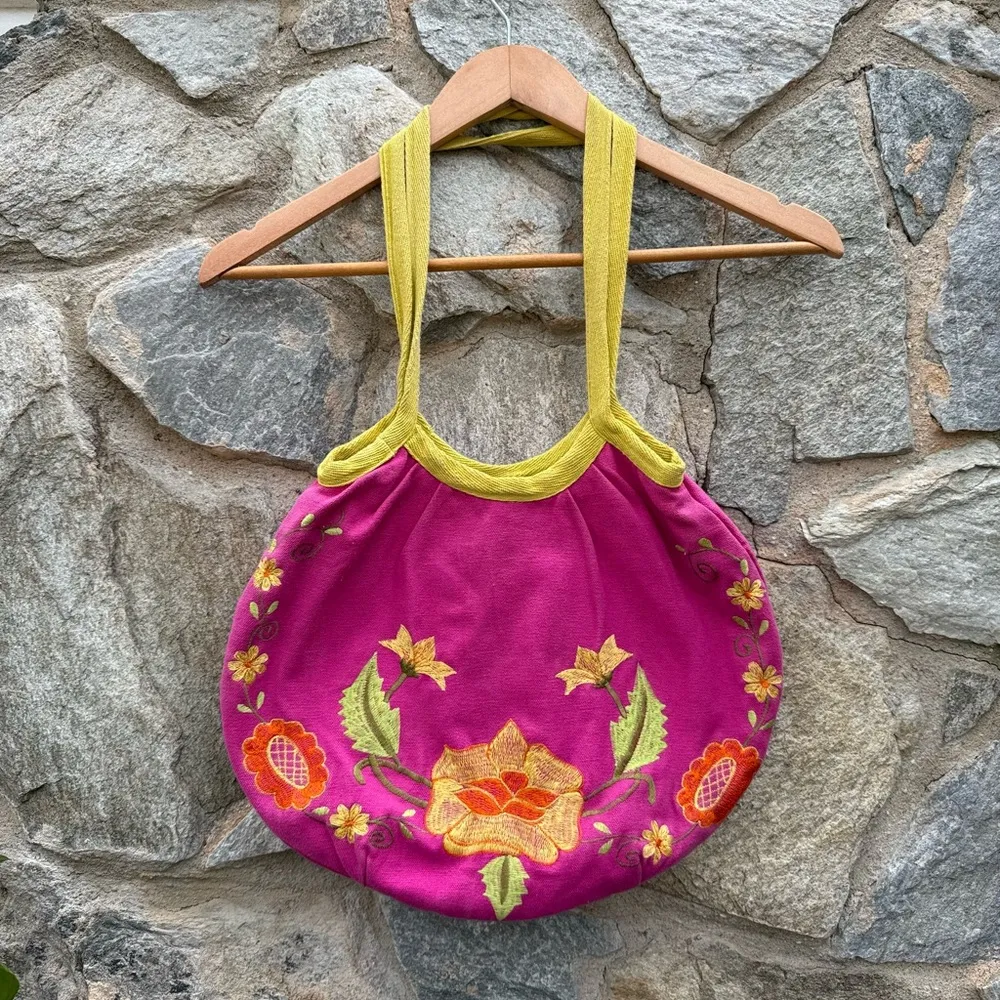 Vintage Embroidered Pink Hobo Shoulder Bag - Image 2