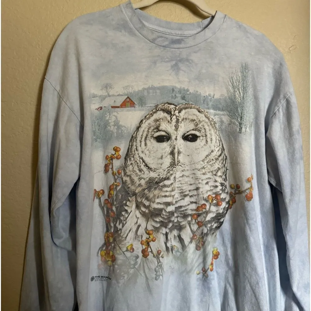 The Mountain‎ Graphic Snow White Owl Long Sleeve T-Shirt Sz L Light Blue/Grey - Image 2