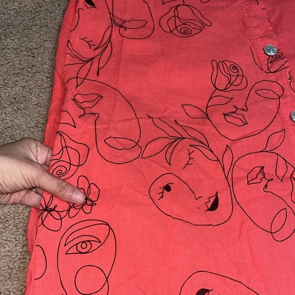 CRISTINA VERGANI Linen Tiered Sleeveless Button Front Midi Dress Salmon Medium Pink - Image 4