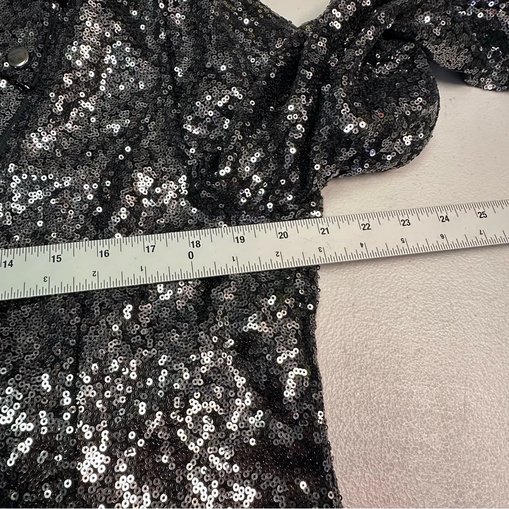 Colleen Lopez Black Sequin Bomber Jacket Size L - Image 3