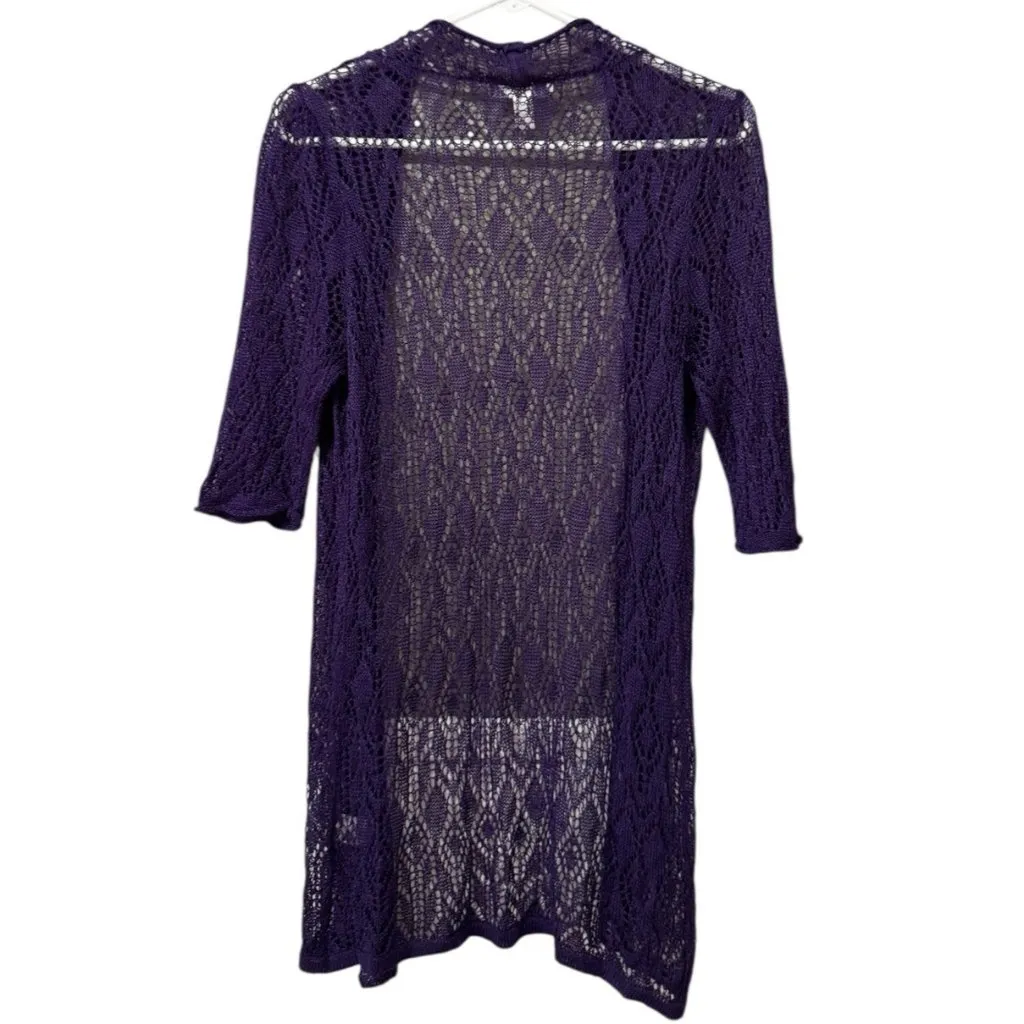 Dressbarn Women Open Front Cardigan Sz Large Open Knit Lightweight Purple Linen - Image 2