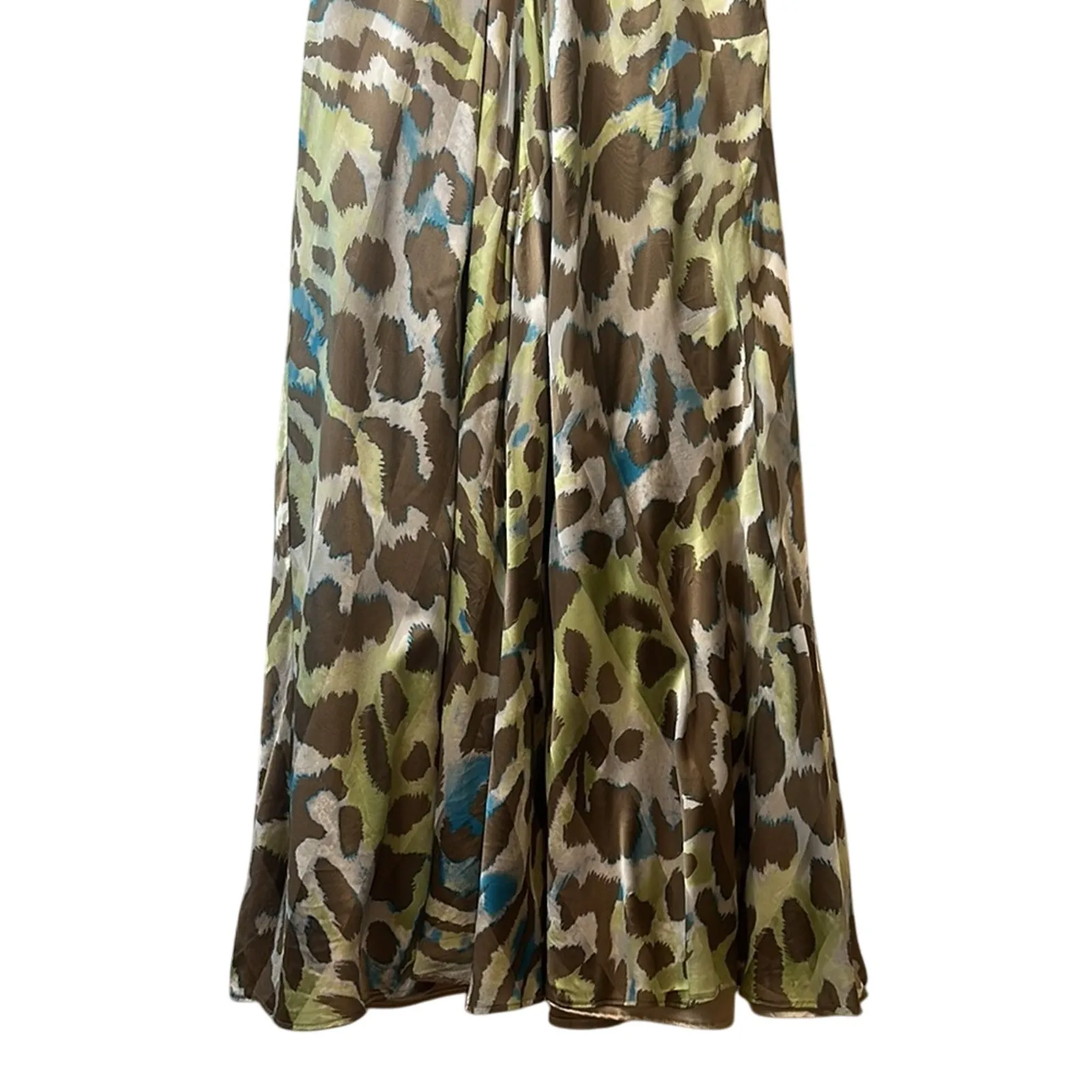 Hoaglund NY Halter Animal Print Beaded Maxi Gown Formal Dress Size 8 Green - Image 7