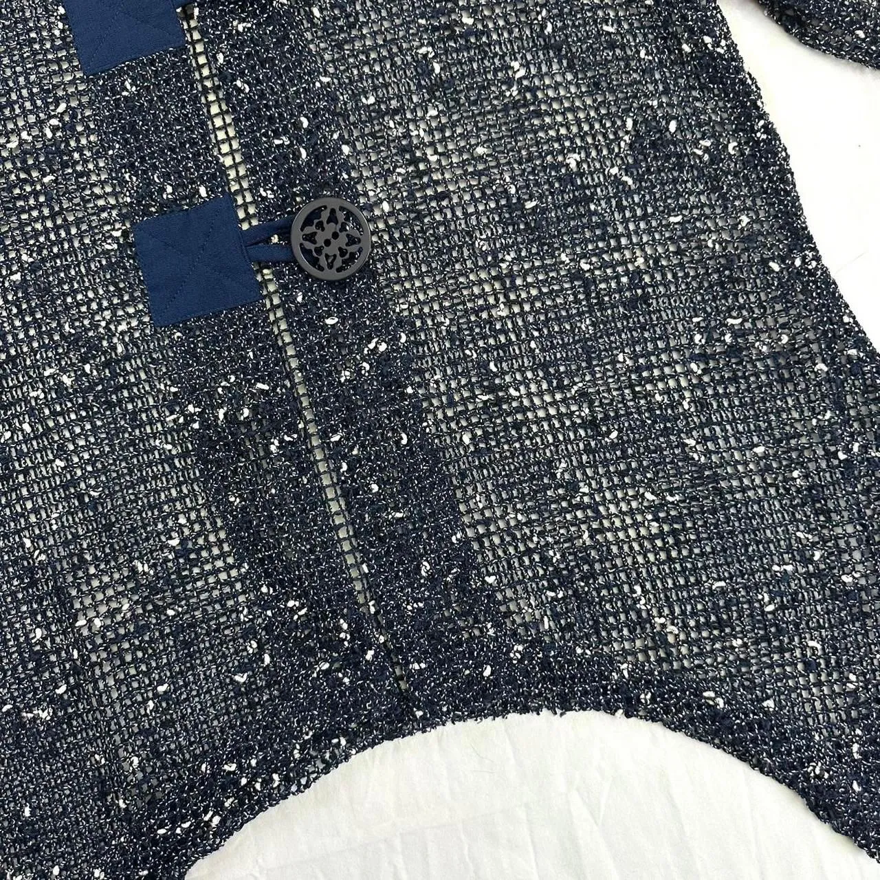 Drapers & Damons Boho Oversized Loose Knit Navy Cardigan One Sz Petite Lagenlook Blue - Image 2