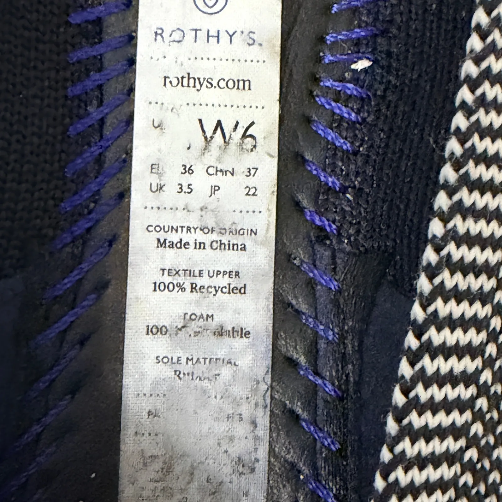 Rothy's The Flat Cloud Grey Birdseye Round Toe Ballet Black/White Women's 6 - Image 7